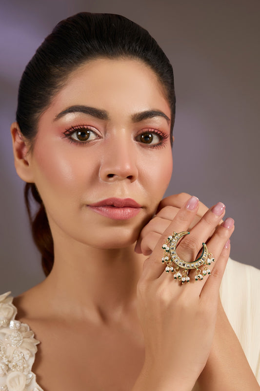 Crescent Kundan Statement Ring 