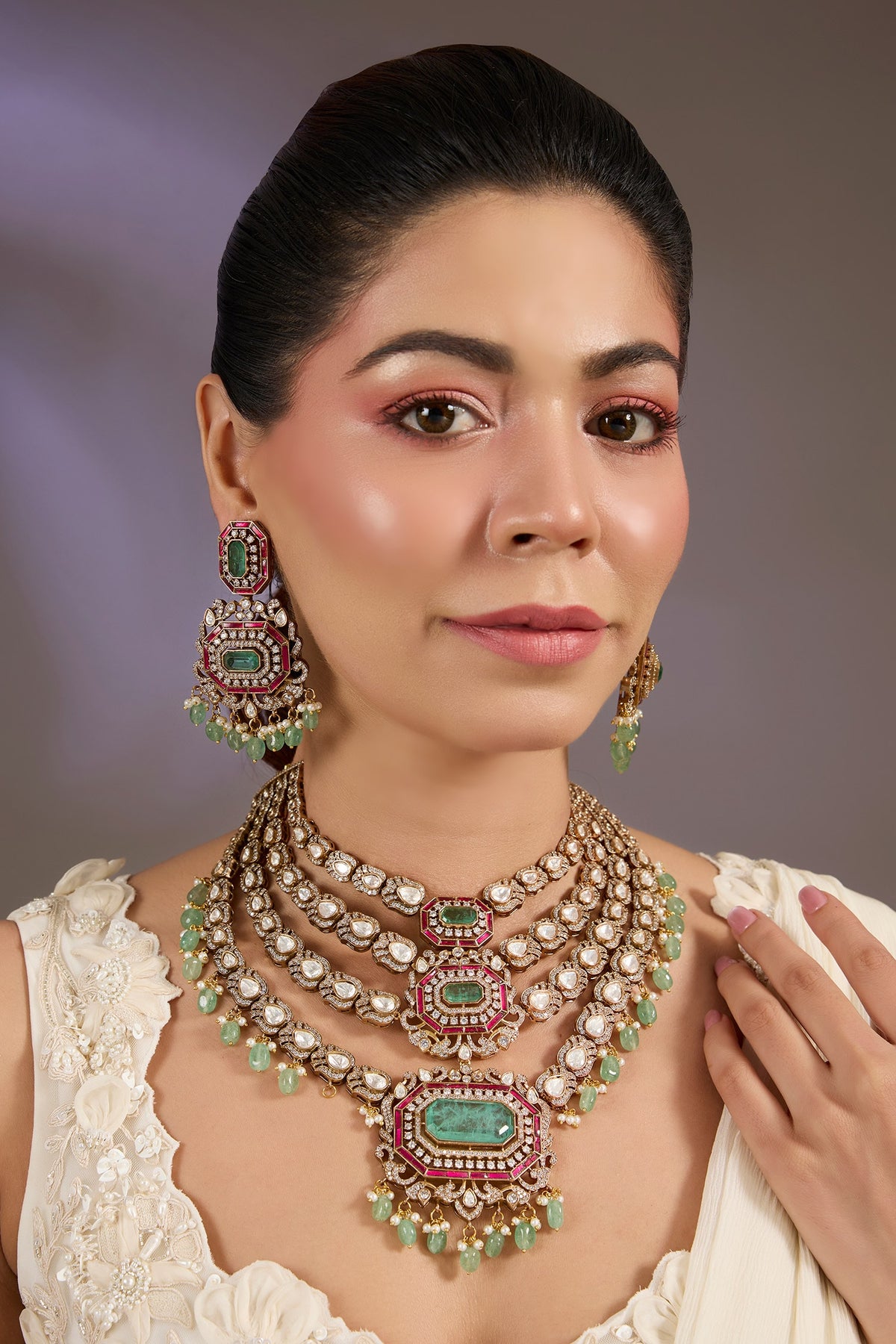 Regal Kundan & Emerald Statement Necklace Set 