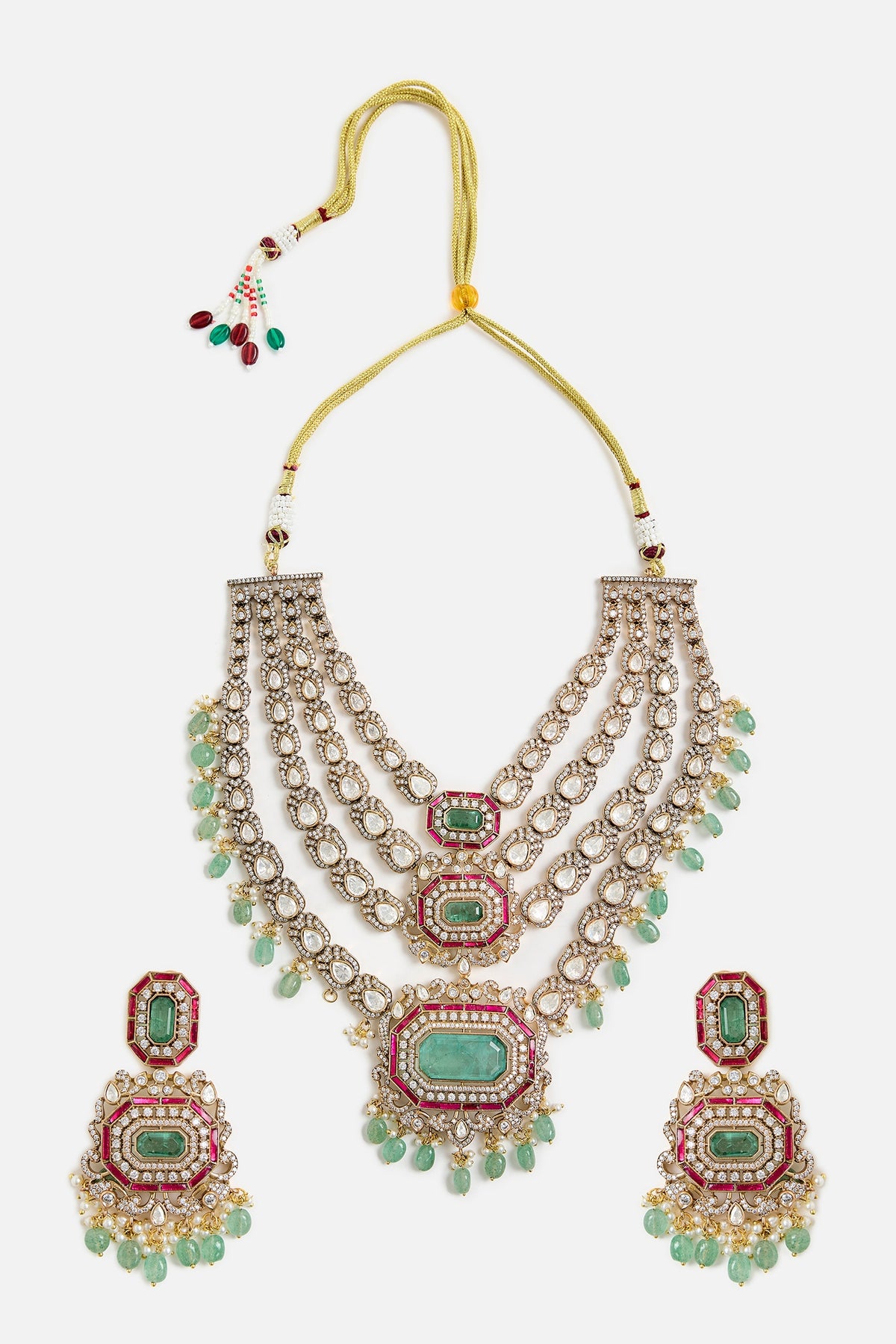 Regal Kundan & Emerald Statement Necklace Set 