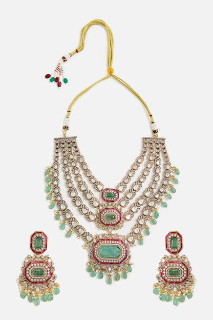 Regal Kundan & Emerald Statement Necklace Set 