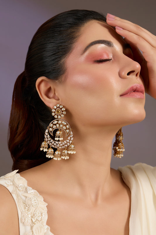 Antique Gold-Plated Statement Jhumka Earrings 