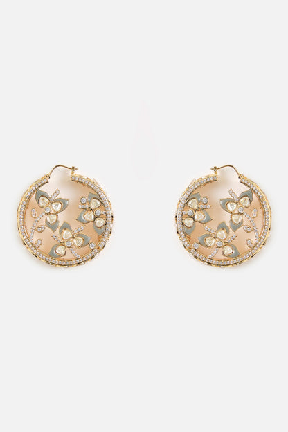 Gold Plated Kundan Drop Earrings 
