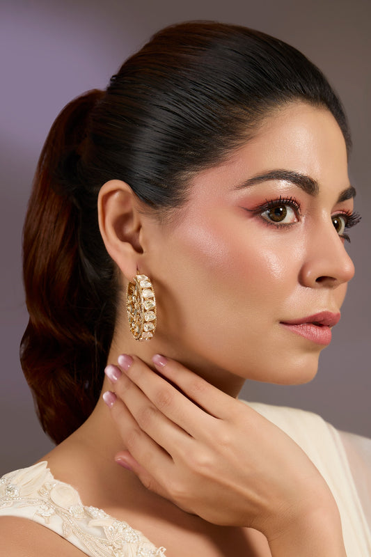 Gold Plated Kundan Drop Earrings 