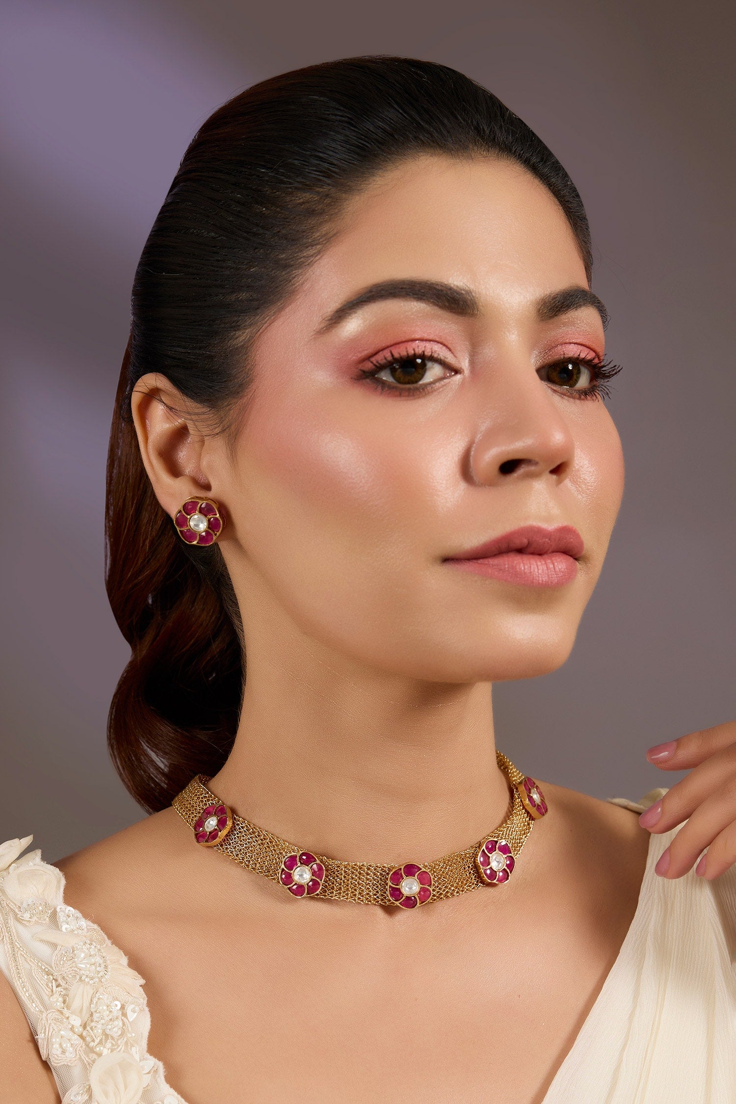 Ruby Stone Choker Necklace Set 