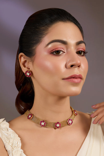 Ruby Stone Choker Necklace Set 