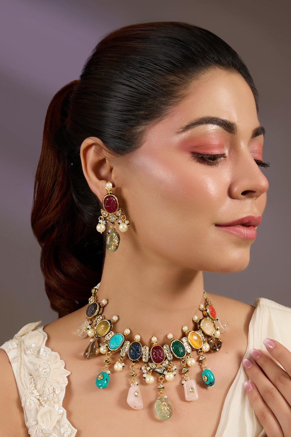 Multicolor Gemstone Choker Set 