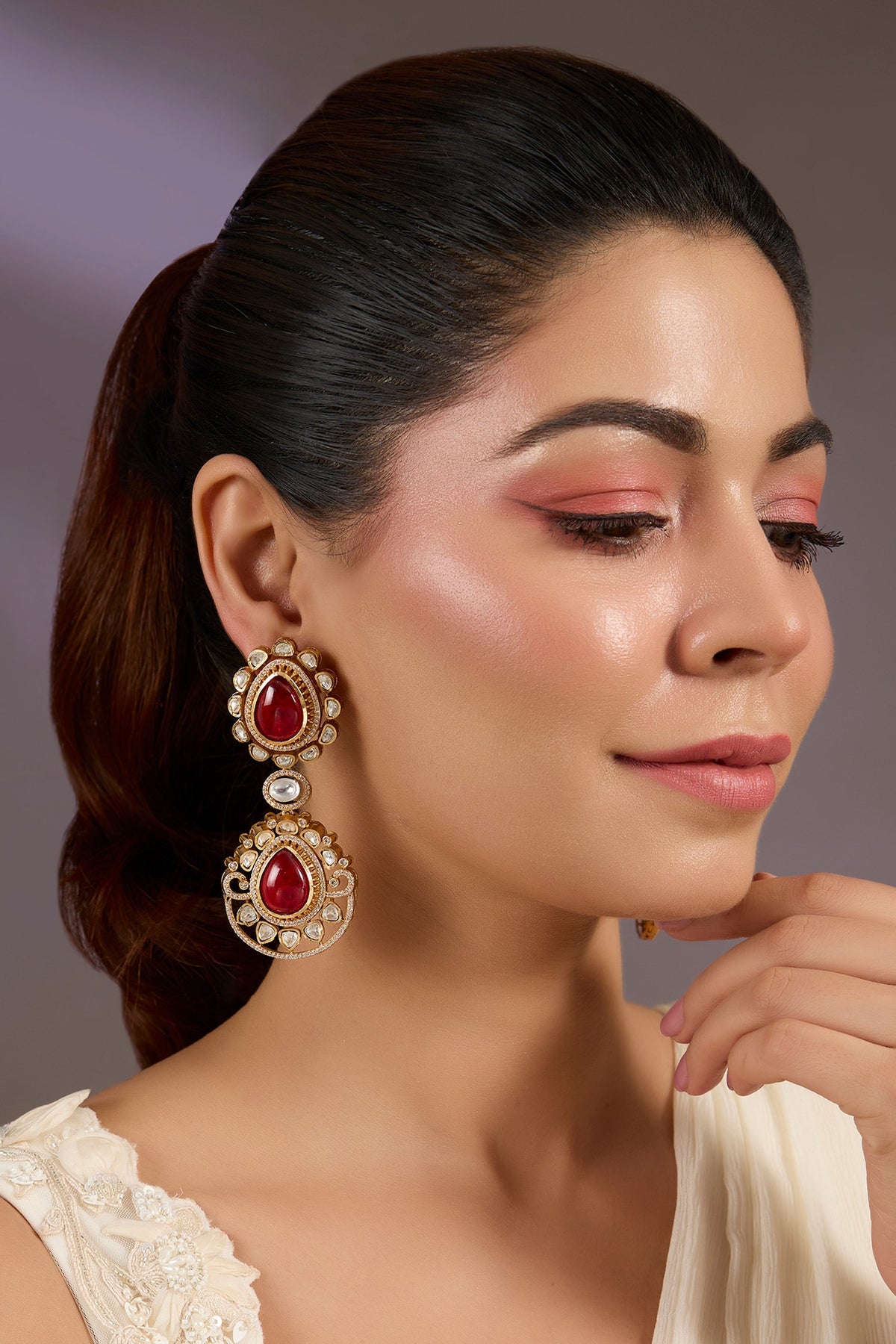 Ruby Red Statement Drop Earrings 