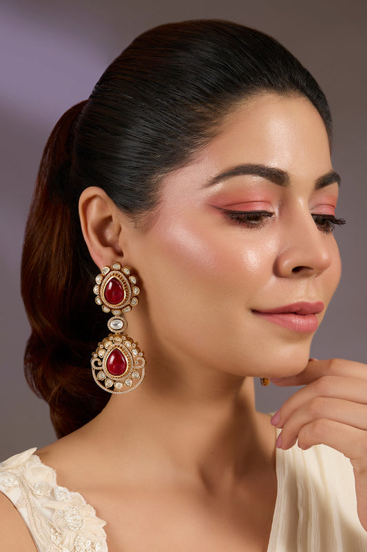 Ruby Red Statement Drop Earrings 