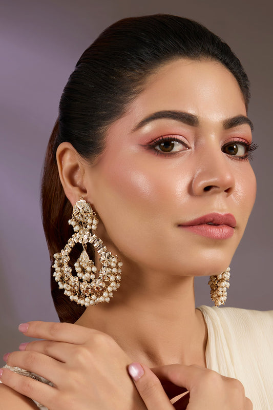 Handcrafted Pearl Cluster Statement Earrings 