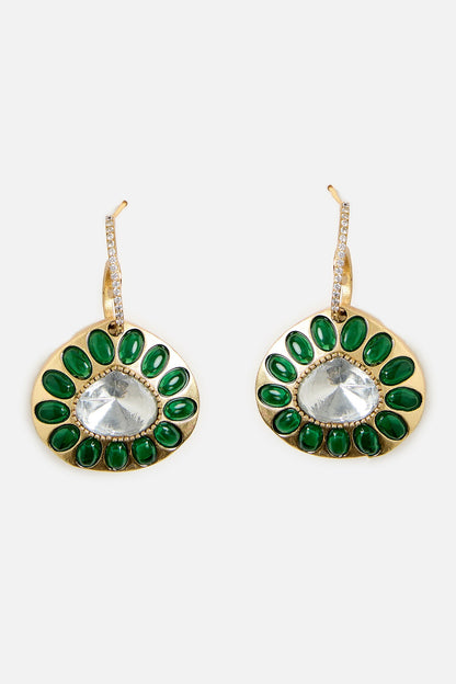 Emerald Green Round Drop Earrings 