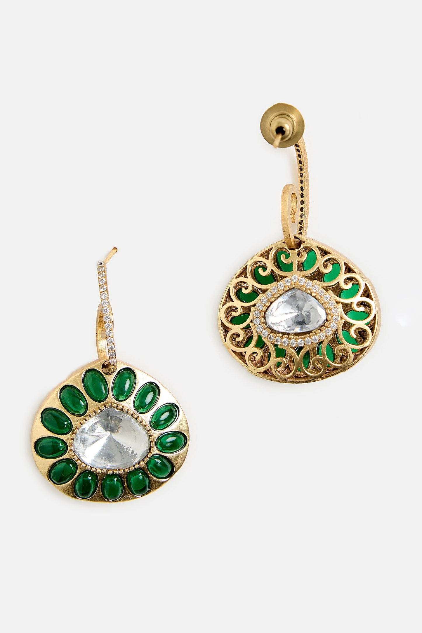 Emerald Green Round Drop Earrings 