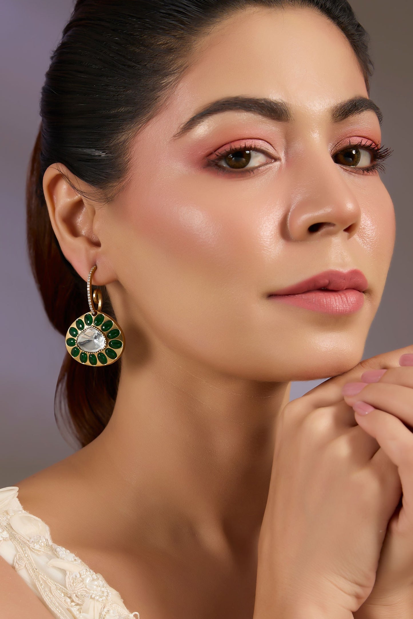Emerald Green Round Drop Earrings 