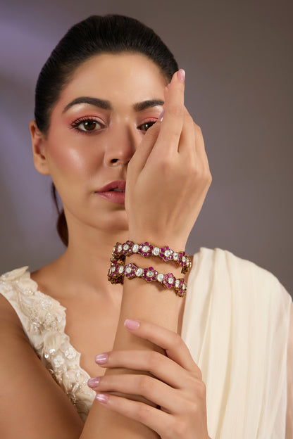 Ruby Kundan Embellished Bangles 
