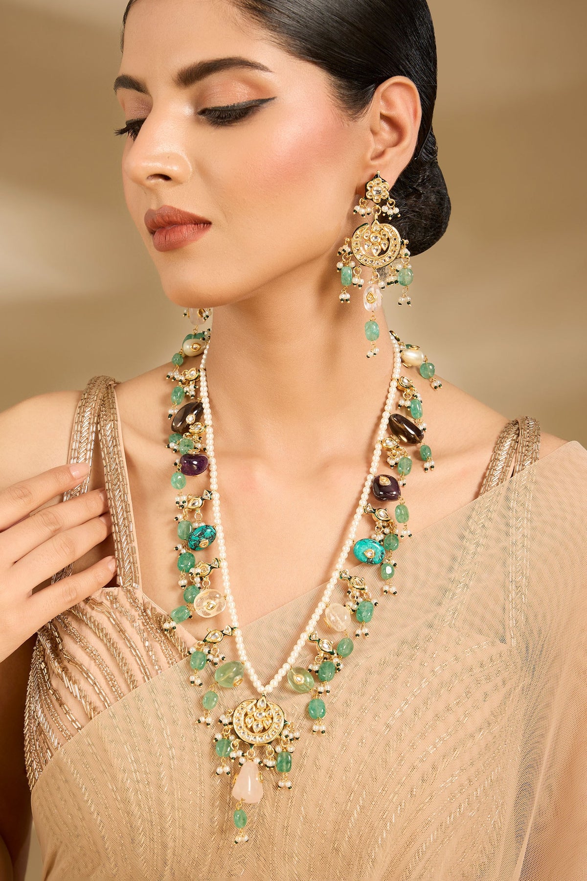 Floral Layered Embellished Necklace Set 