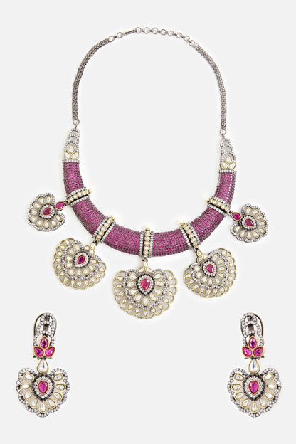 Purple Bead & Kundan Embellished Necklace Set 