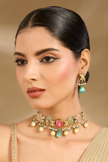 Multicolor Stone Embellished Choker Set 