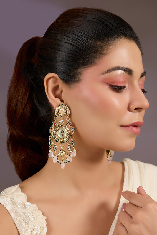 Floral Kundan Pearl Drop Earrings 