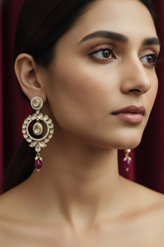 Kundan Pearl Embellished Drop Earrings 