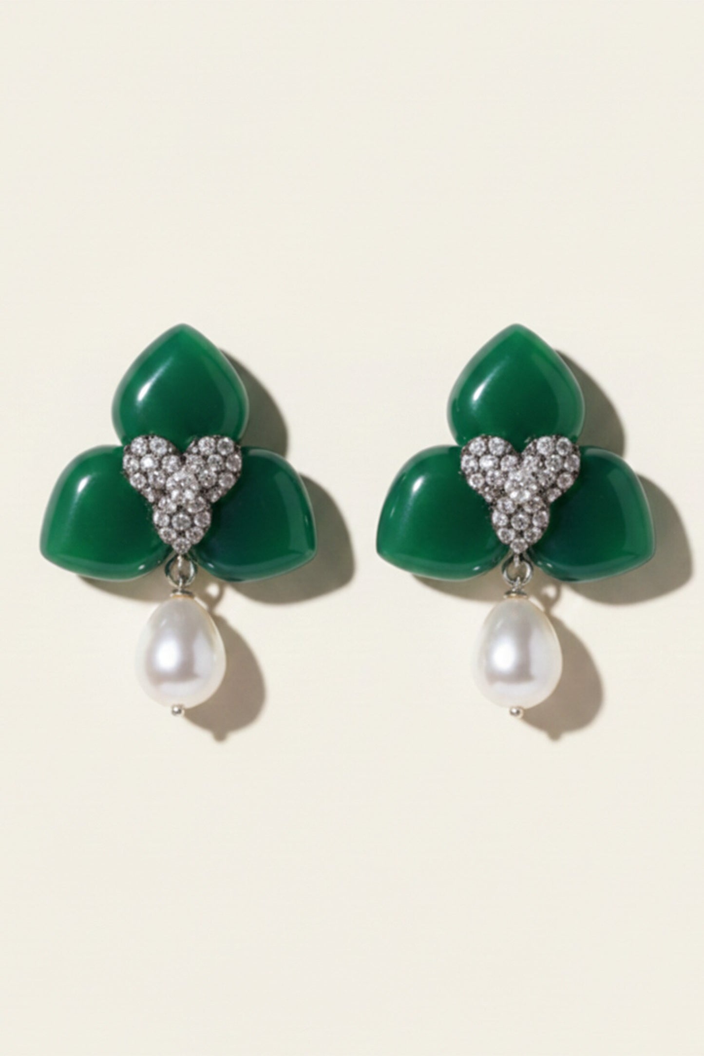 Green Stone Studded Drop Earrings 