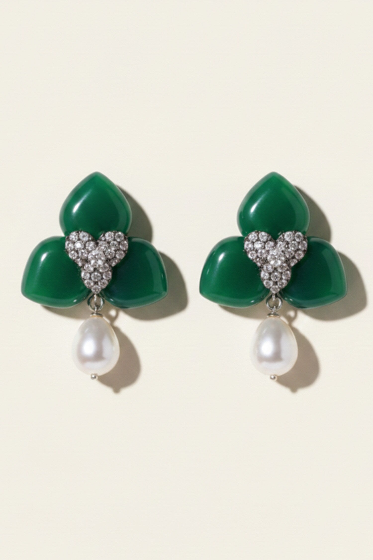 Green Stone Studded Drop Earrings 