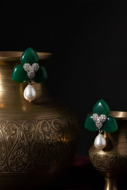 Green Stone Studded Drop Earrings 