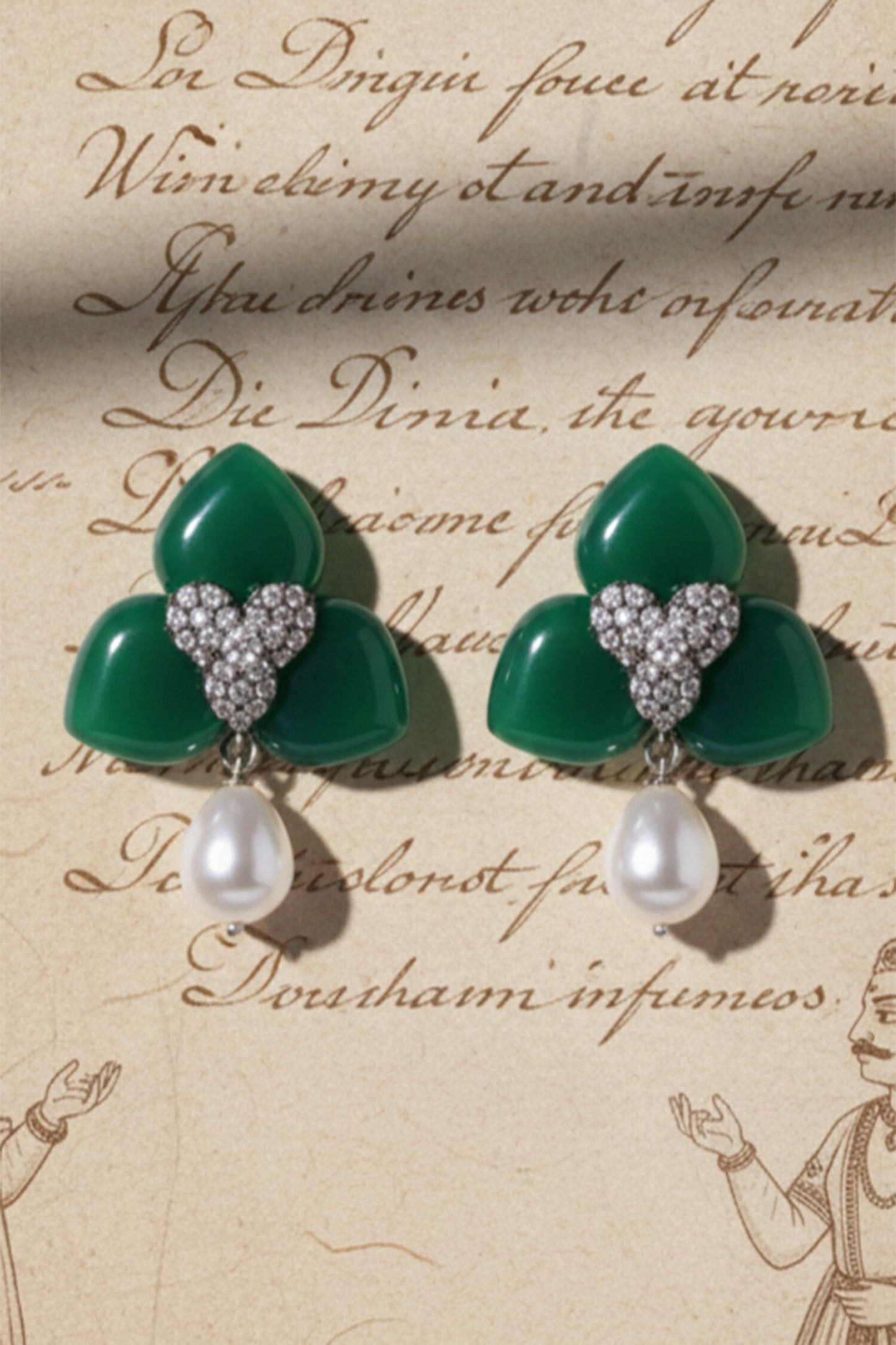 Green Stone Studded Drop Earrings 
