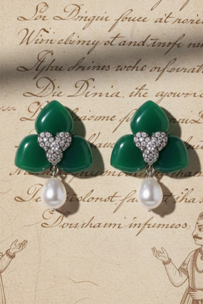 Green Stone Studded Drop Earrings 