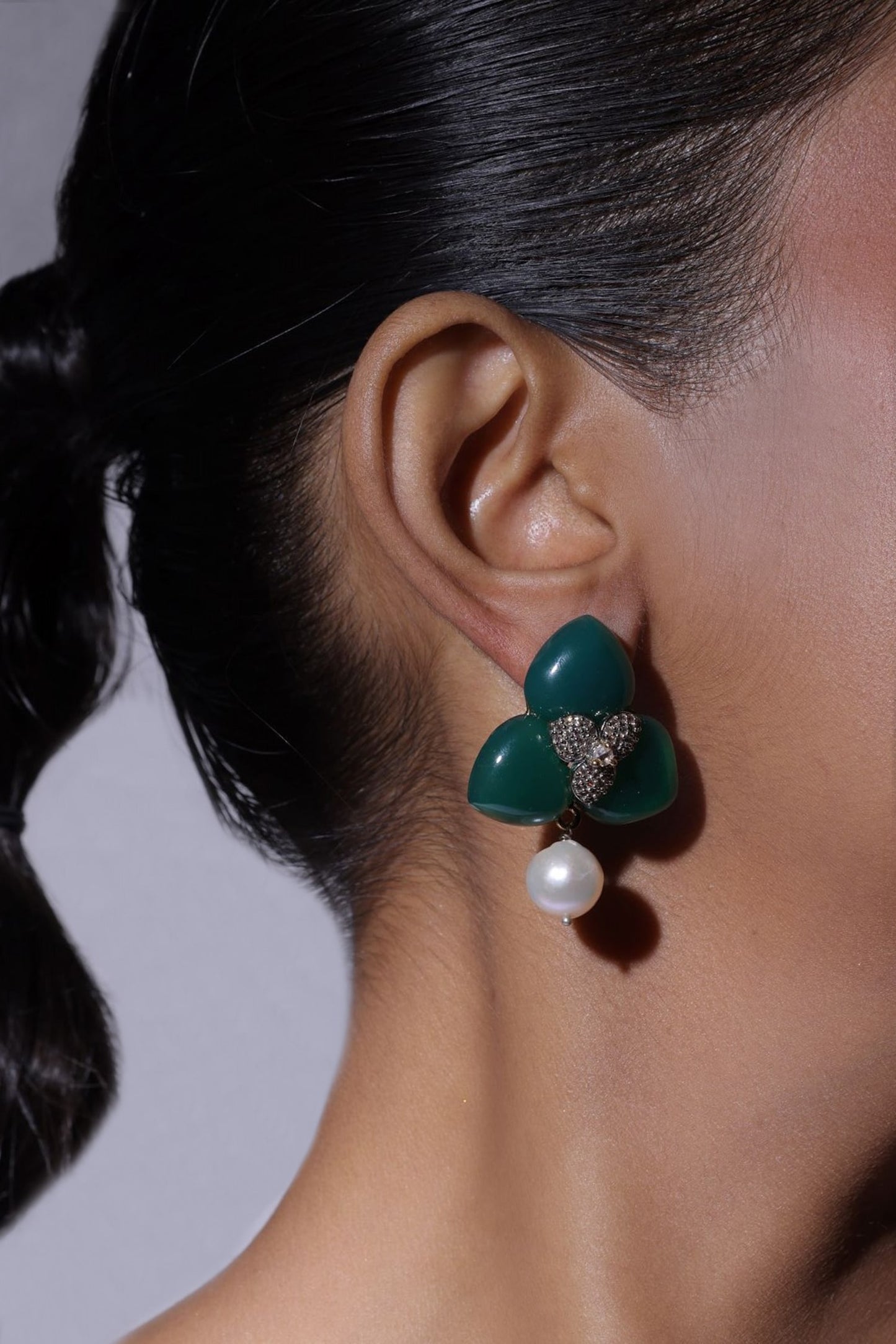Green Stone Studded Drop Earrings 