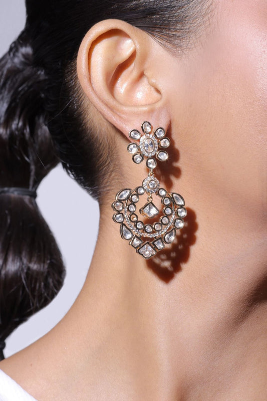 Kundan Stone Embellished Drop Earrings 