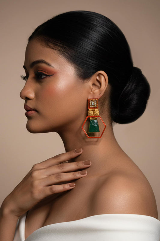 Emerald Stone Embellished Earrings 