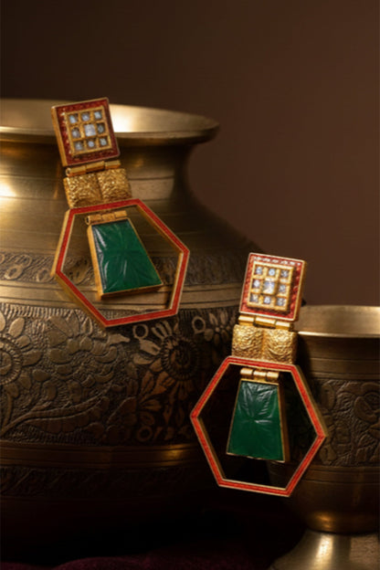 Emerald Stone Embellished Earrings 