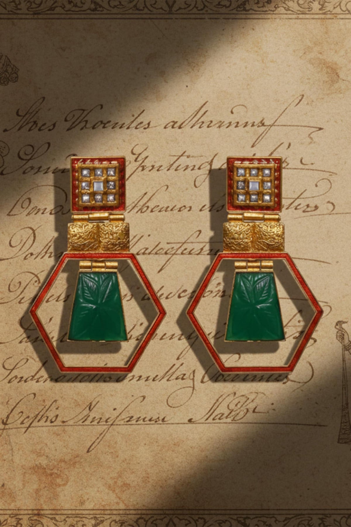 Emerald Stone Embellished Earrings 