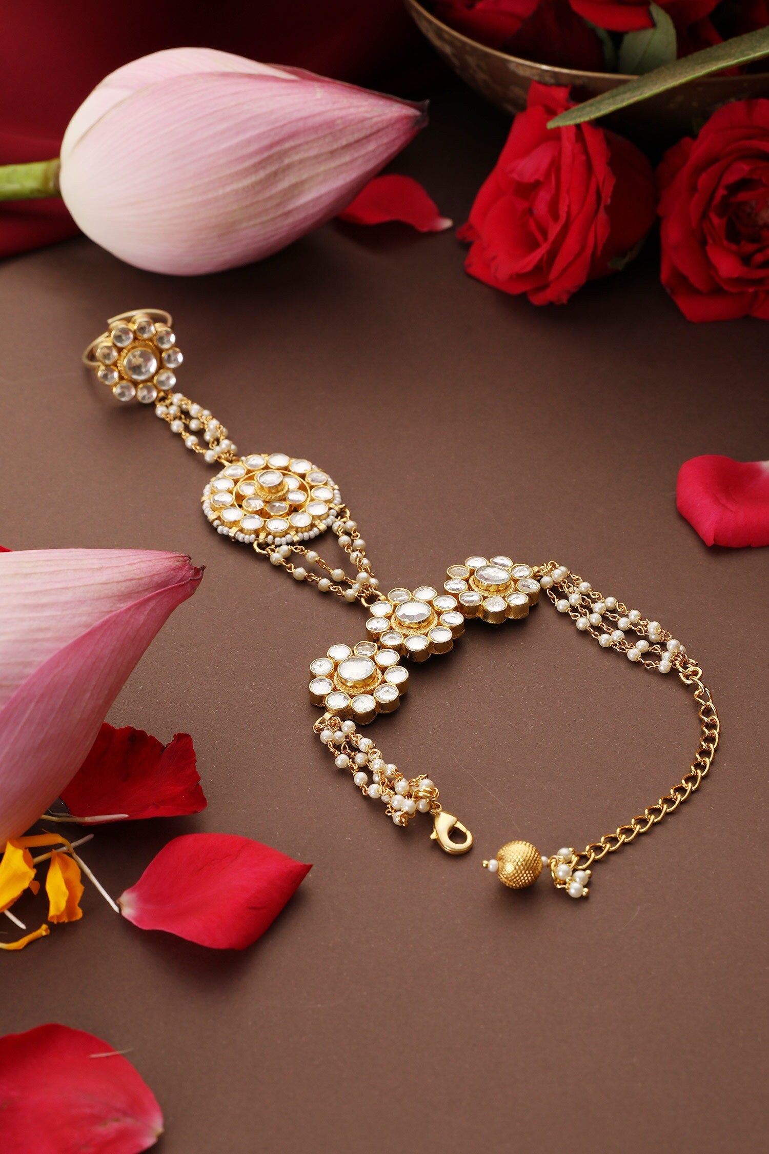 Floral Kundan Embellished Hathphool 