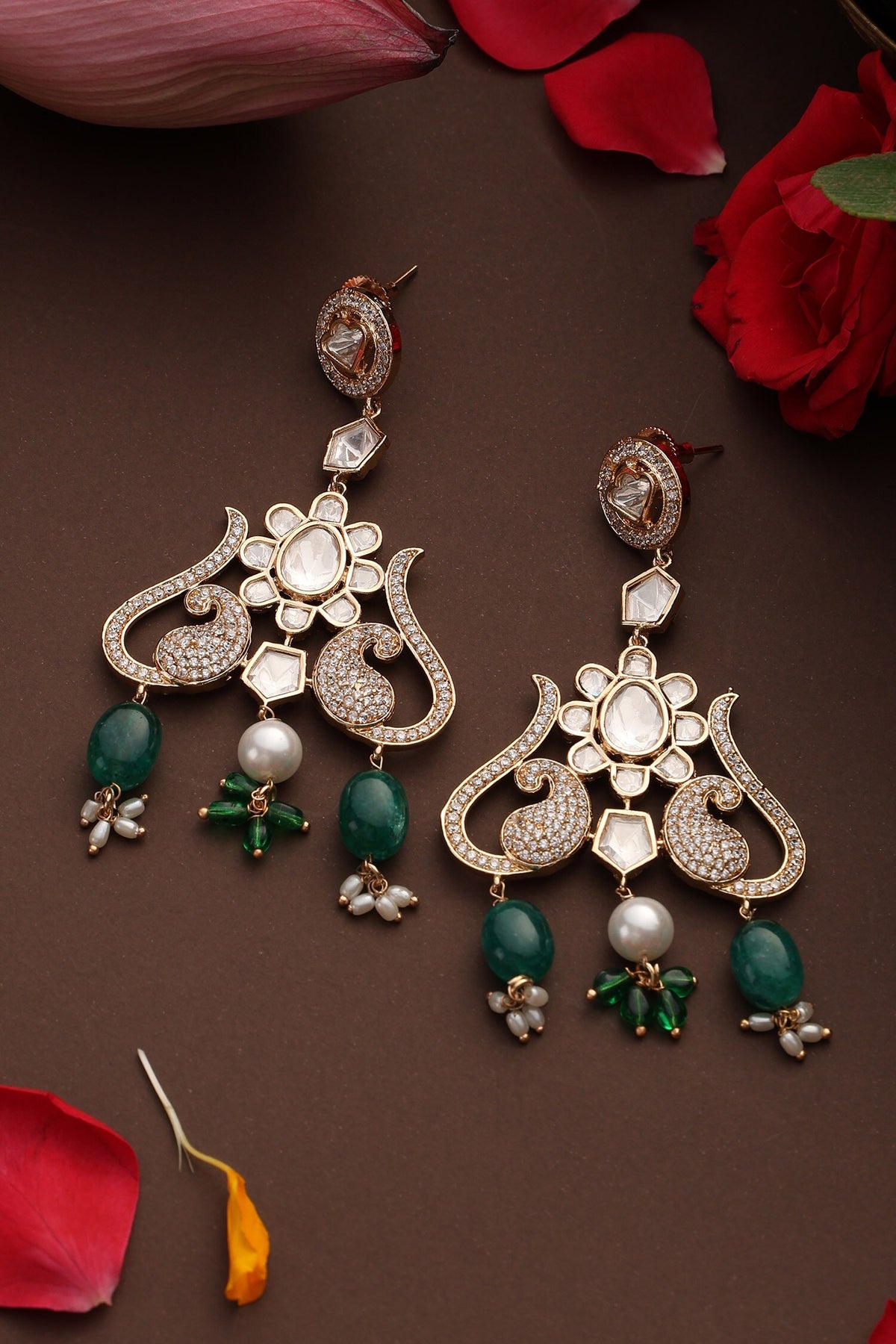 Polki Embellished Drop Dangler Earrings 