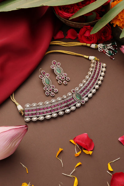 Polki & Zirconia Choker Necklace Set 