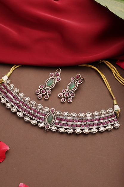 Polki & Zirconia Choker Necklace Set 