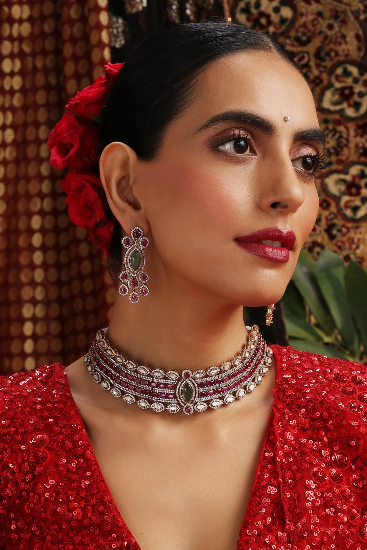 Polki & Zirconia Choker Necklace Set 