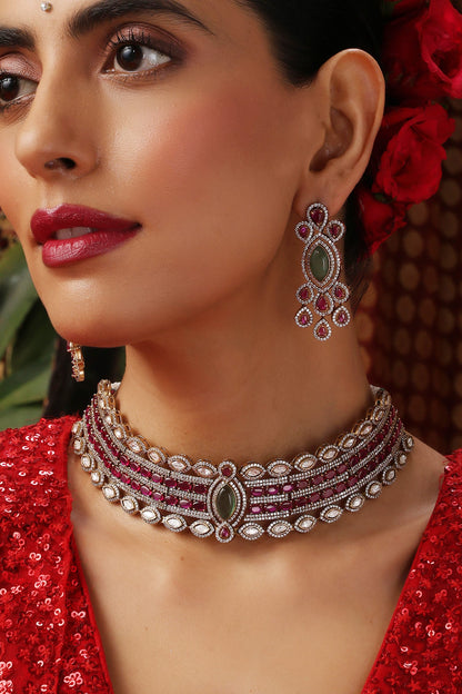 Polki & Zirconia Choker Necklace Set 