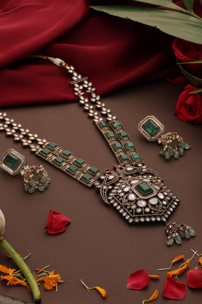 Polki Embellished Long Pendant Necklace Set 
