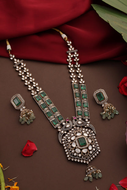 Polki Embellished Long Pendant Necklace Set 