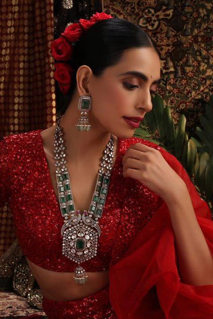 Polki Embellished Long Pendant Necklace Set 