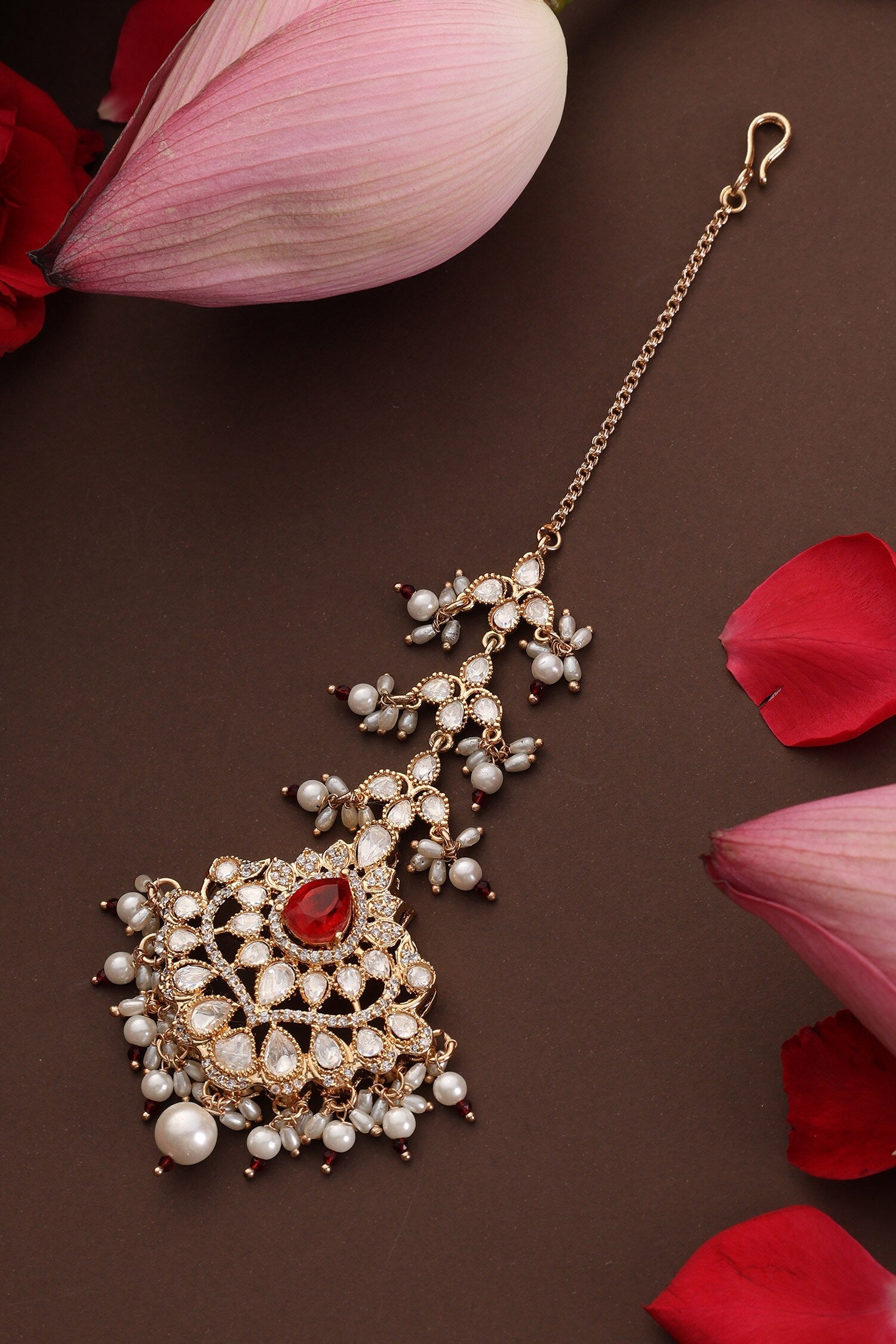 Polki Embellished Drop Maangtikka 