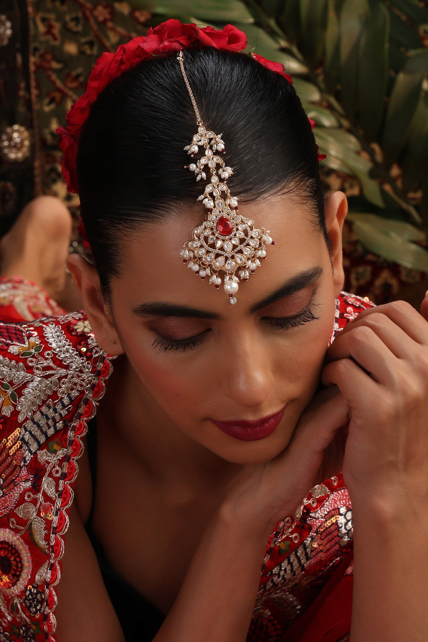 Polki Embellished Drop Maangtikka 