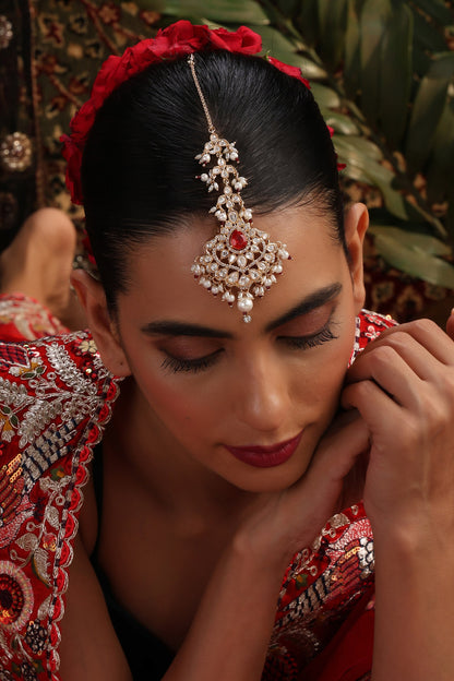 Polki Embellished Drop Maangtikka 