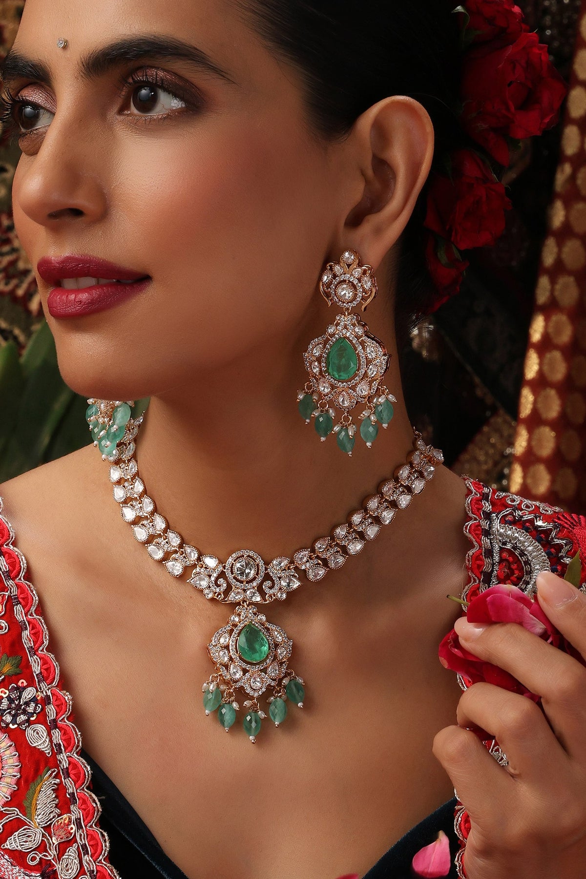 Polki & Drop Embellished Necklace Set 
