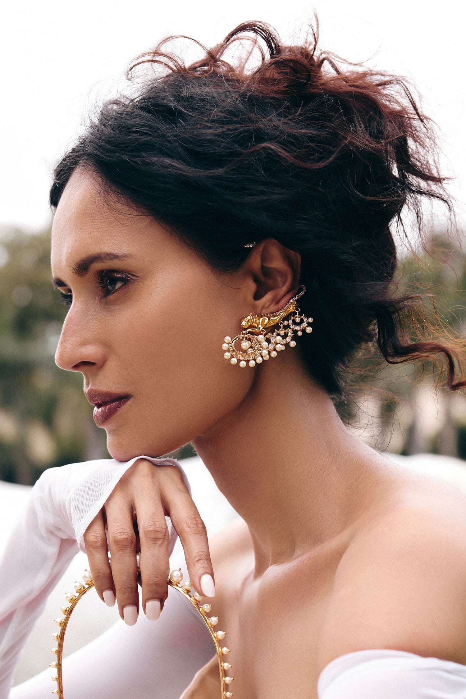 Wild Majestic Pearl Embellished Veil Ear Cuffs 