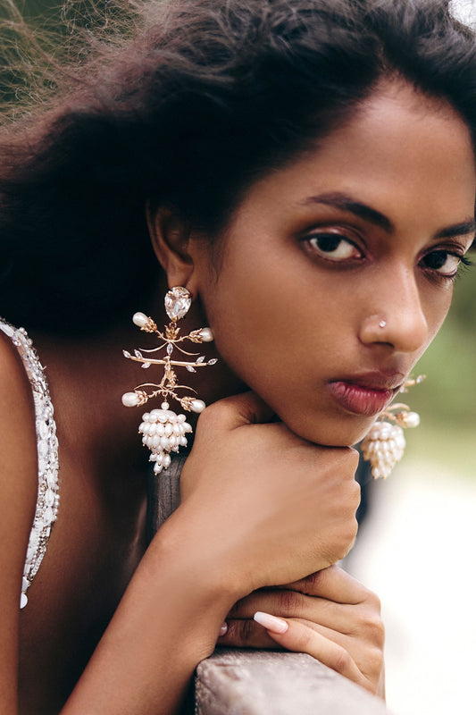 Crown Of Pearls  Embellished Earrings 
