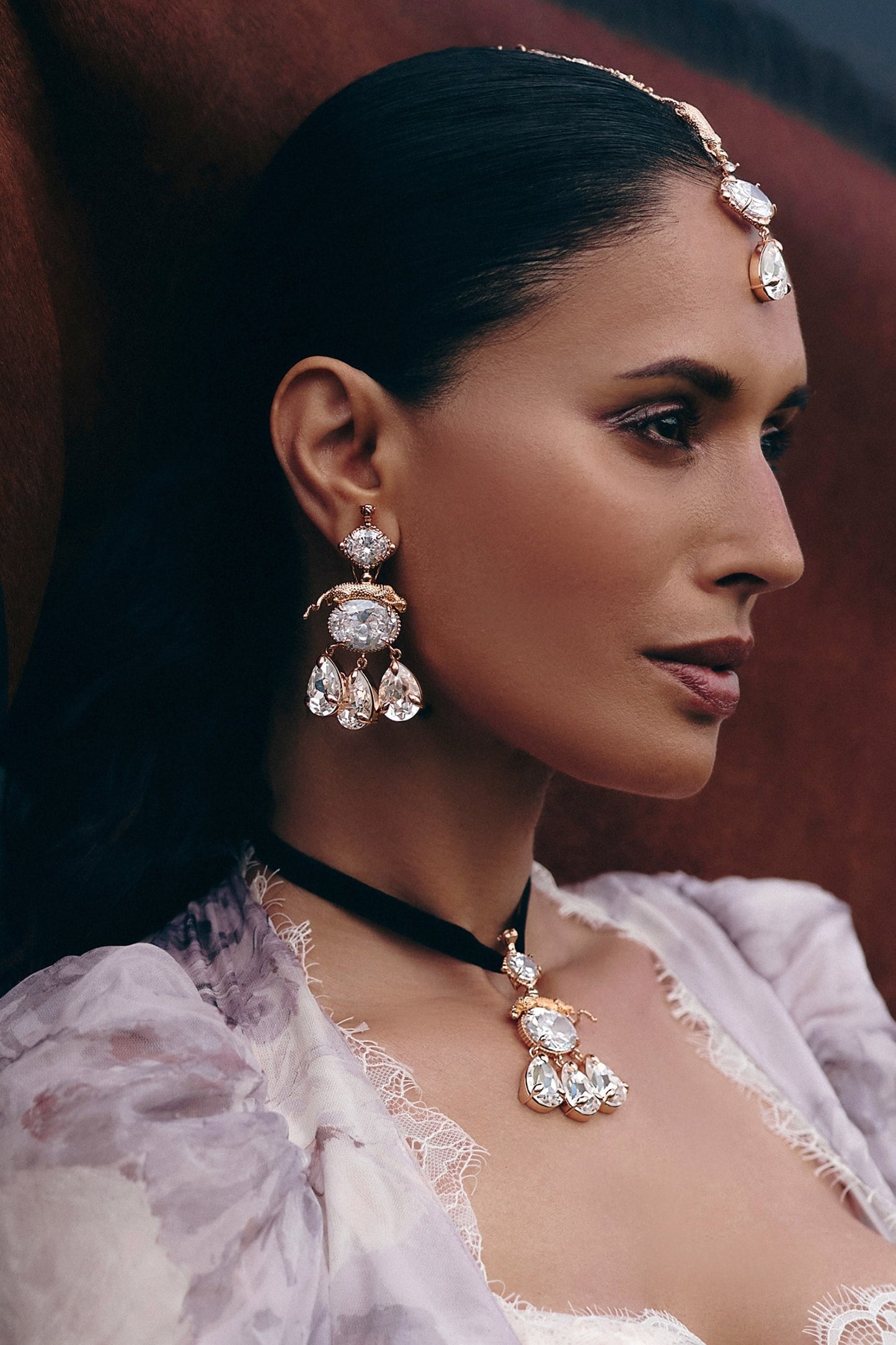 Leapord Crystal Embellished Drop Earrings 
