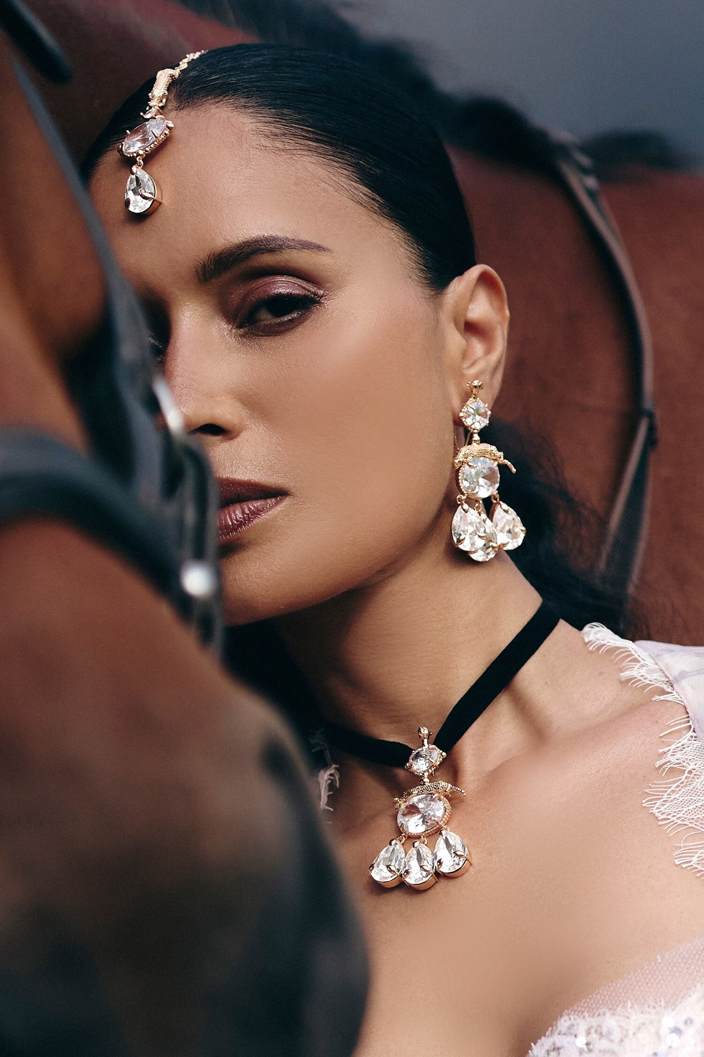 Leapord Crystal Embellished Drop Earrings 