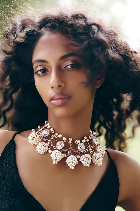 Crown Of Pearl Embellished Choker 